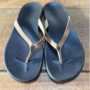 OluKai Womens Ho'opio Leather Sandal Flip Flop Brown Size 8